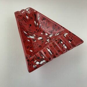 Vintage Splatter Red Black White Ceramic Ashtray